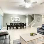 Open dining area seats twelve guests