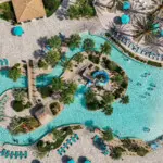 Aerial view of lagoon-style resort pool