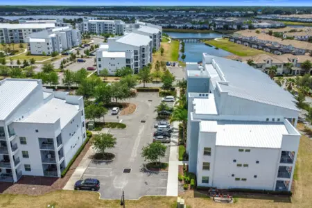 Scenic aerial shot of the property and neighborhood.