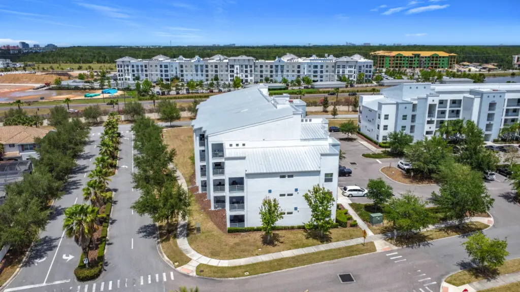 Scenic aerial shot of the property and neighborhood.