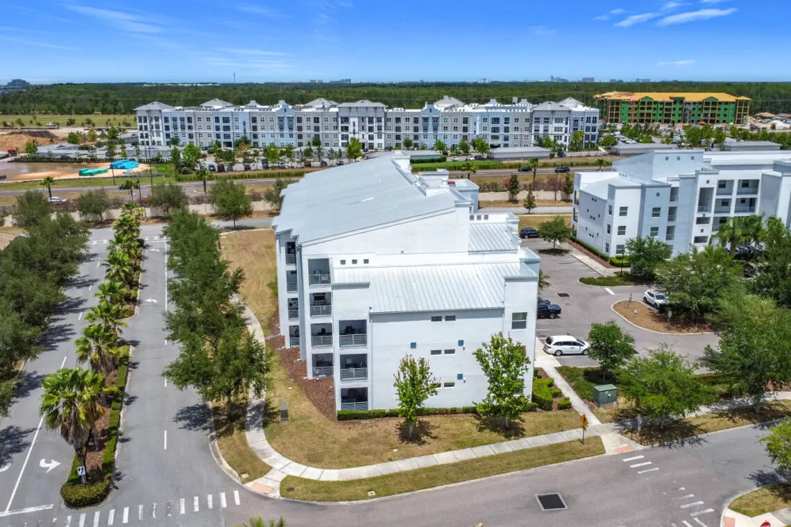 Scenic aerial shot of the property and neighborhood.