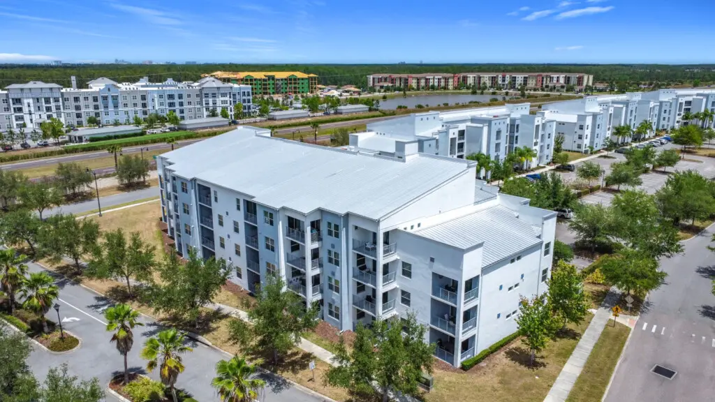 Scenic aerial shot of the property and neighborhood.