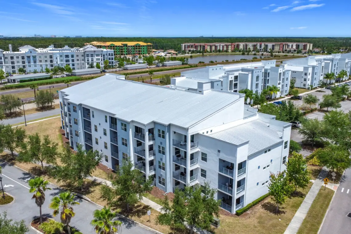 Scenic aerial shot of the property and neighborhood.