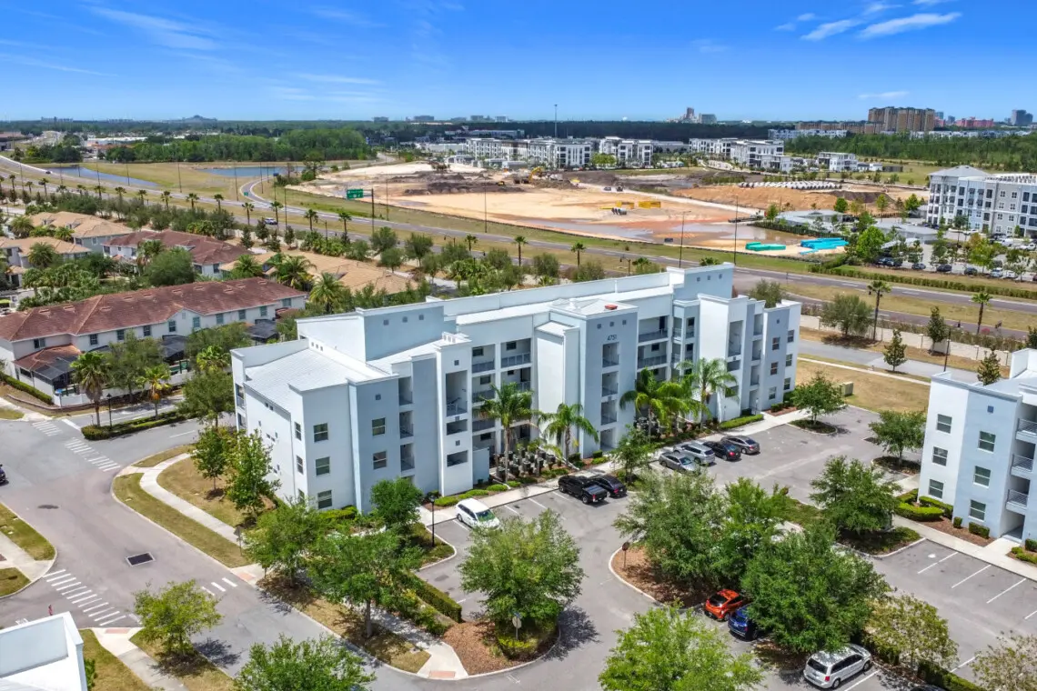 Scenic aerial shot of the property and neighborhood.