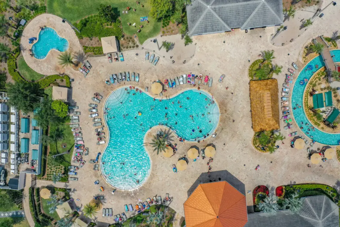 Cool off and enjoy the slide at the resort pool.
