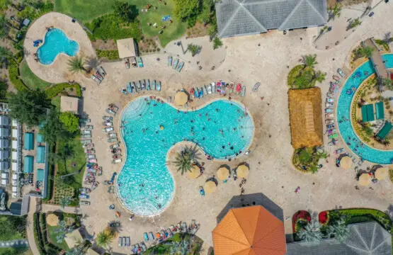 Cool off and enjoy the slide at the resort pool.
