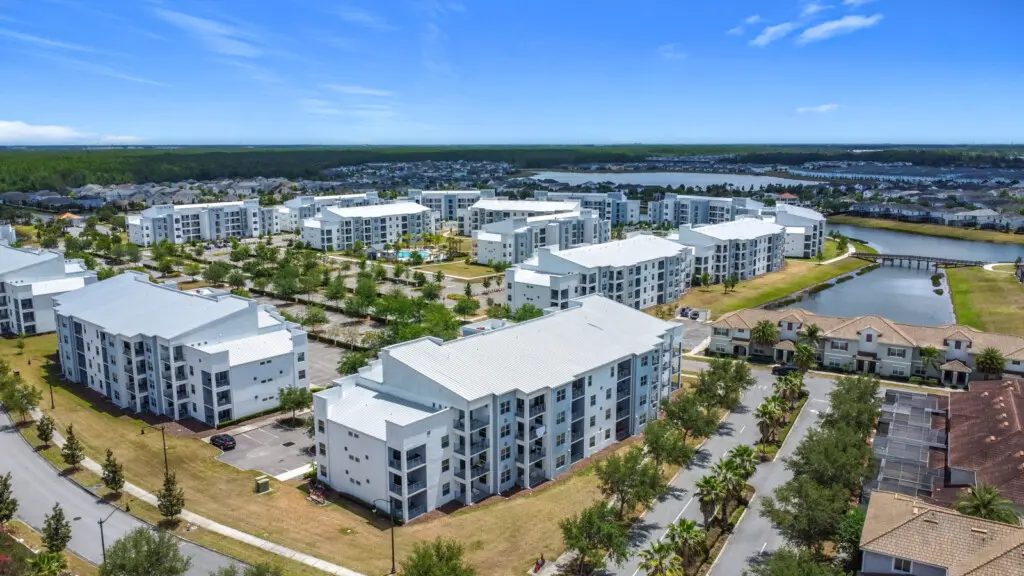 Scenic aerial shot of the property and neighborhood.