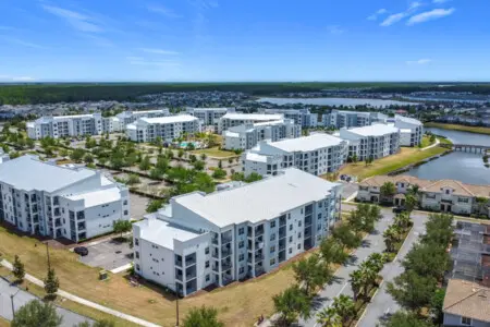 Scenic aerial shot of the property and neighborhood.