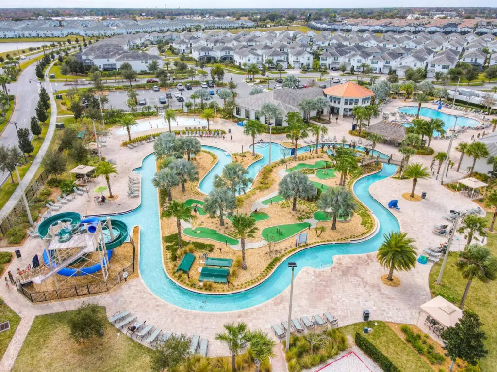 Enjoy a peaceful ride around the palm lined lazy river