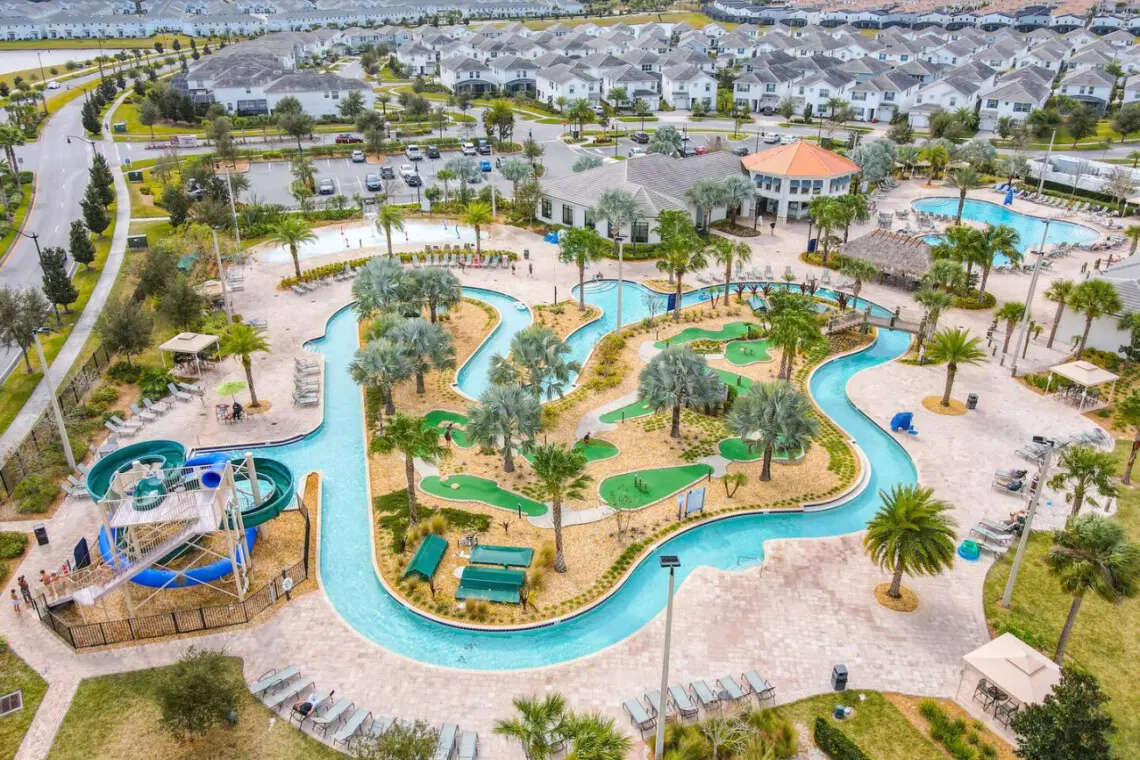 Enjoy a peaceful ride around the palm lined lazy river