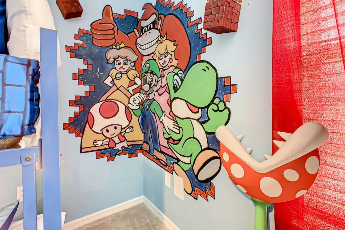 Mario-themed bunk bed room mural
