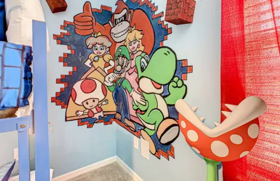 Mario-themed bunk bed room mural