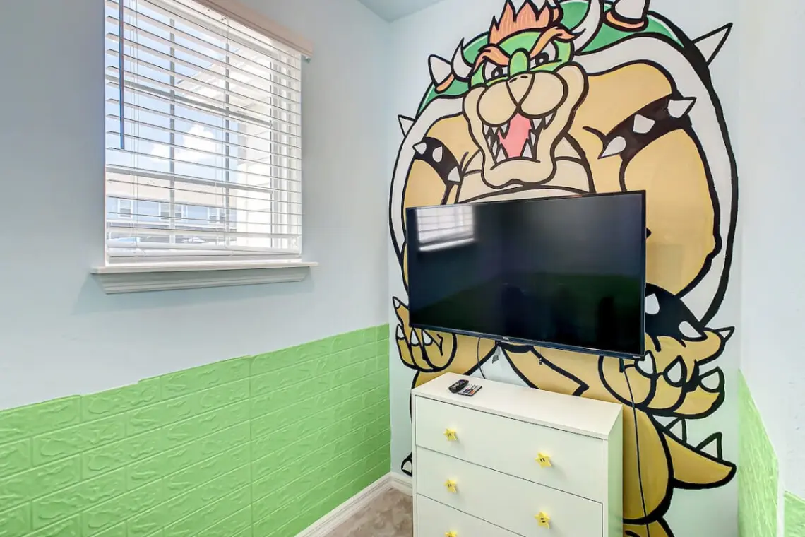 Bowser-themed TV area for kids