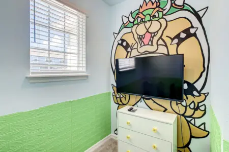 Bowser-themed TV area for kids