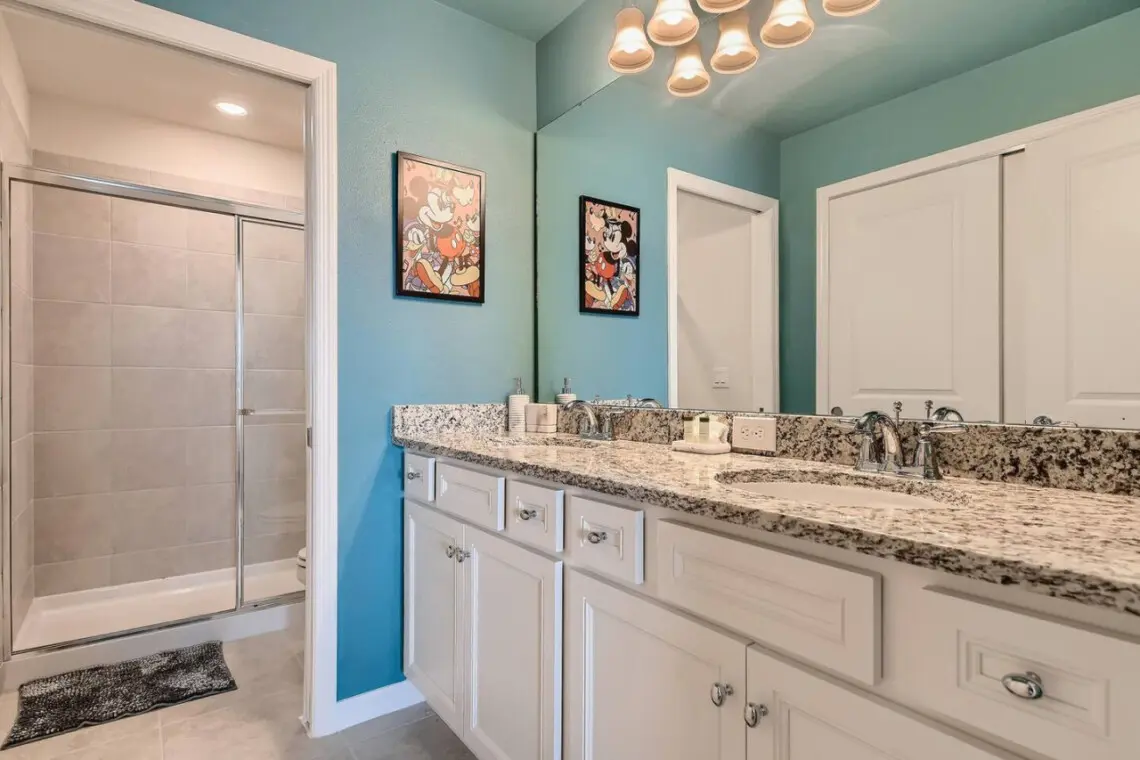 Bright bathroom with double sinks