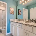 Bright bathroom with double sinks