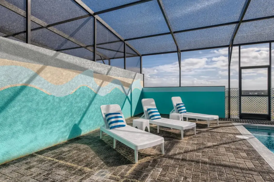 Private pool deck with loungers