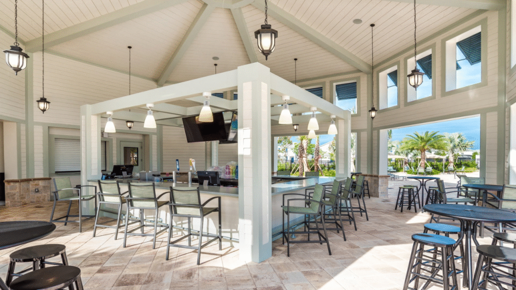 Outdoor tiki bar at Storey Lake Resort