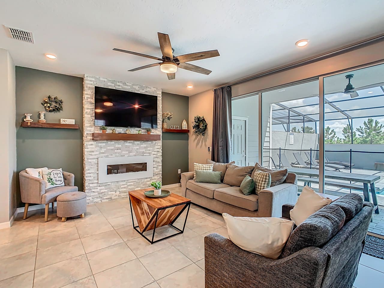 Living room with sectional sofa and TV