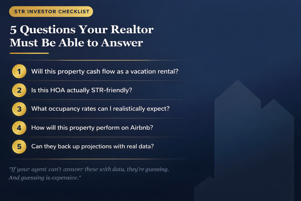 Checklist of 5 questions to ask your realtor about STR investing