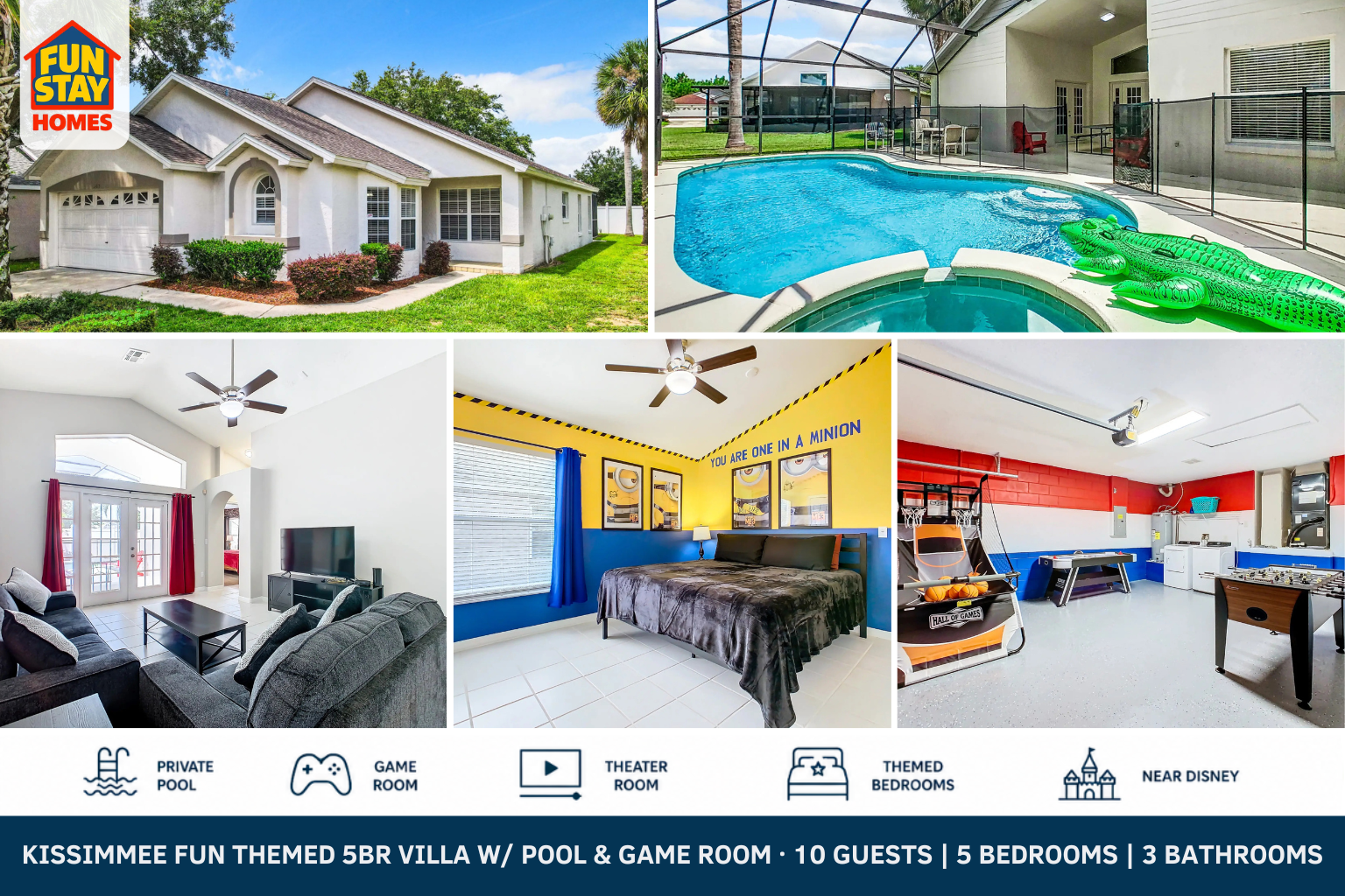 Kissimmee Fun Themed 5BR Villa w Pool & Game Room
