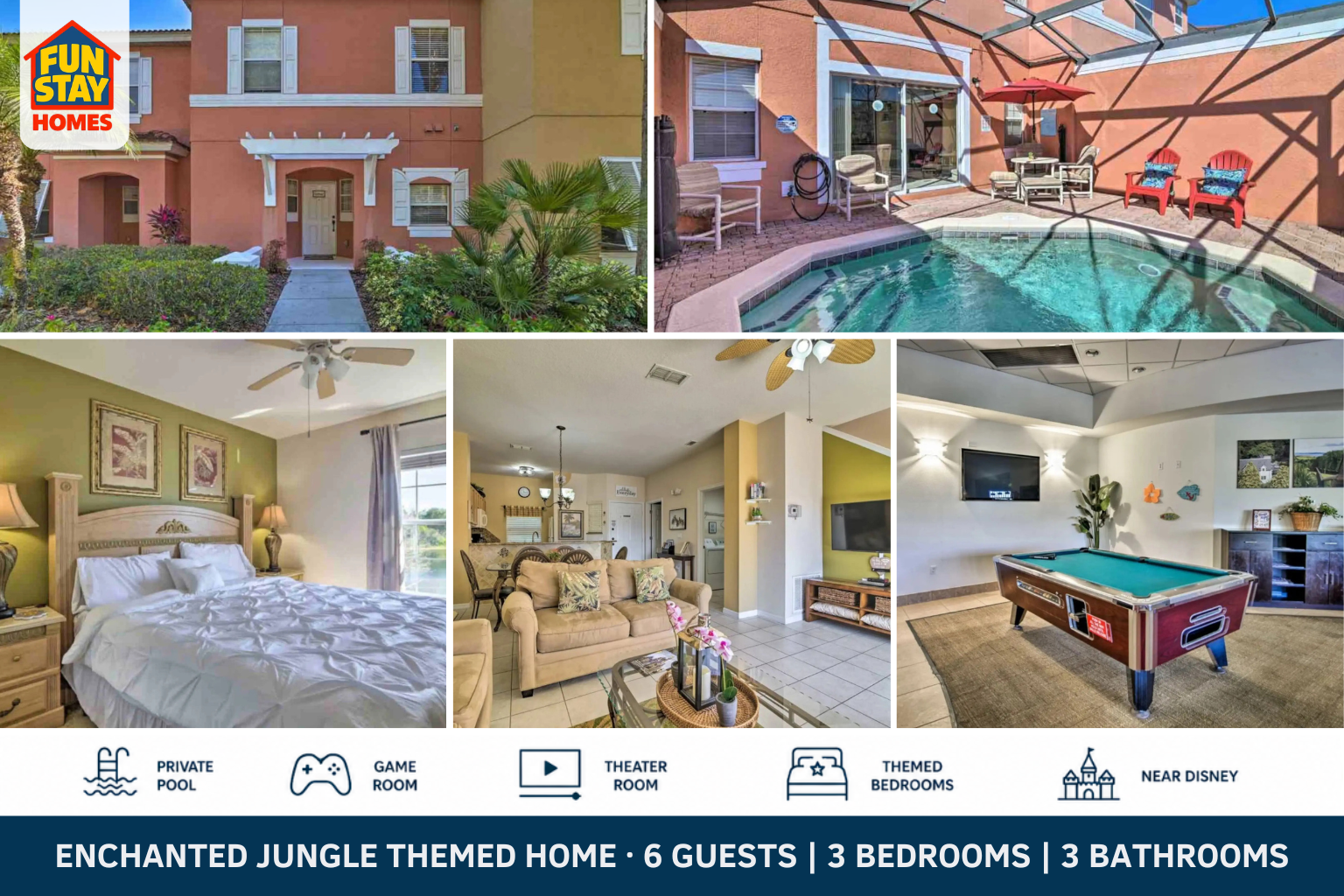 Enchanted Jungle Themed Home With Pool, 3 Miles From Disney