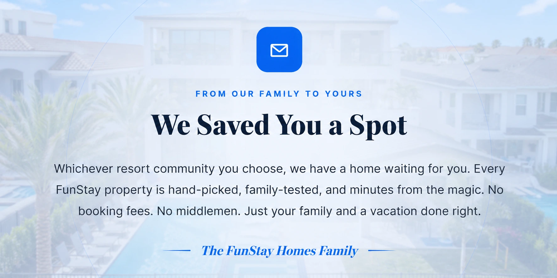 FunStay Homes message over a Kissimmee vacation home with a private pool.